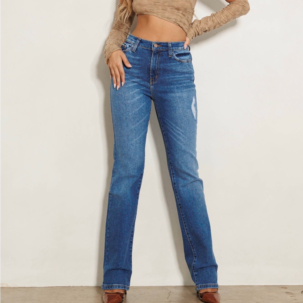 High rise straight leg denim jeans